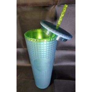 NEW! Starbucks 2022 Soft Touch Grid Mountain Dew Green Blue Yellow Tumbler 24 oz